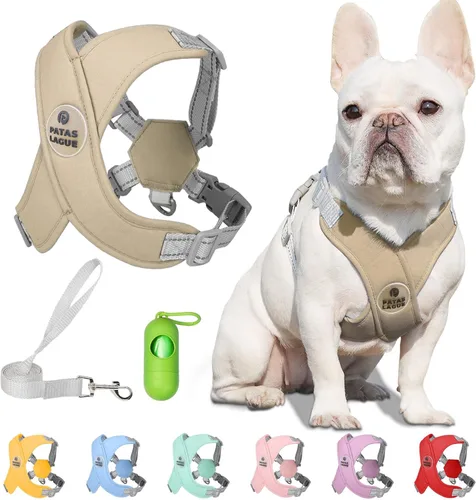 Miniatura 13 de Patas Lague Juego de arnés para perro con correa, ajustable, suave, acolchado, chaleco de entrada para perro, sin estrangulamiento, sin tirones