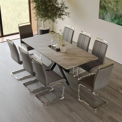 Miniatura 36 de Mesa de comedor de mármol para 4-8, mesa de comedor extensible de 62.4 a 78.15 pulgadas, mesa de cocina moderna, mesa rectangular que ahorra espacio