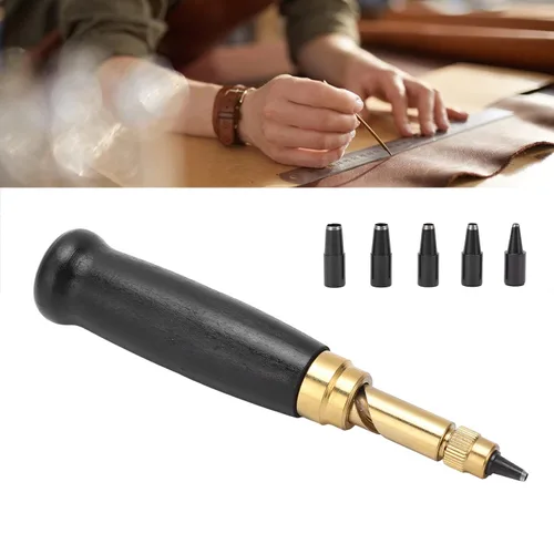 Miniatura 3 de Perforadora de agujero de tornillo, perforadora de agujero para cinturón, 6 tamaños de punta, papel de cuero, tornillo ajustable para coser cuero