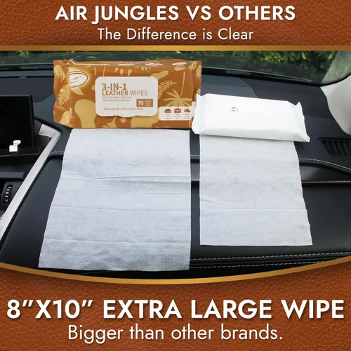 Miniatura 2 de Air Jungles Toallitas Limpiadoras de Cuero 3 en 1, 70 Unidades, Tamaño Extra Grande de 8" x 10", Toallitas que Limpian Acondicionan y Protegen