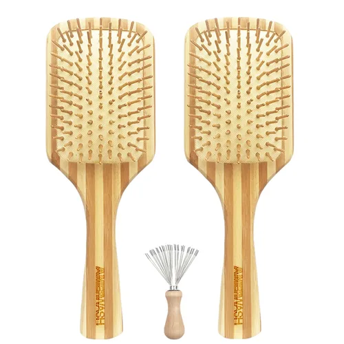Miniatura 11 de Juego de peine de bambú para mujer, cepillo desenredante de paleta de madera para cabello grueso, fino, rizado, lacio, ondulado, fino, diente ancho