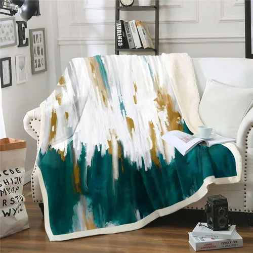Miniatura 35 de Erosebridal Manta de sherpa moderna para niños y adolescentes, color naranja, verde azulado, negro, manta para silla, manta de forro polar con rayas