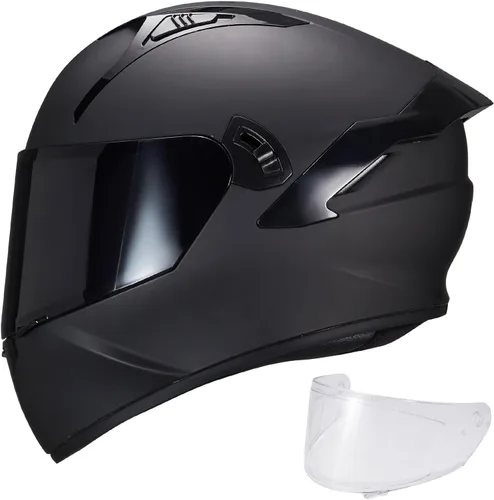 Miniatura 15 de VCOROS Casco integral de doble visera para motocicleta para adultos, Casco de moto de calle y carrera X9 aprobado por DOT con visera negra
