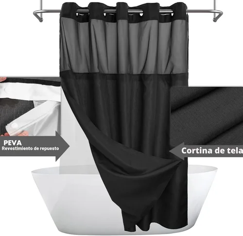 Miniatura 2 de River Dream Juego de cortina de ducha con textura de flecos sin gancho y forro de PEVA a presión, 71 x 74 pulgadas (72 pulgadas), estilo hotelero