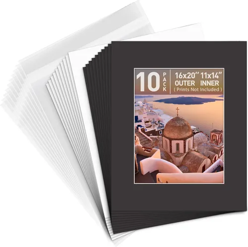 Miniatura 15 de Golden State Art, Paquete de 10 alfombrillas blancas de 8 x 10 pulgadas con núcleo blanco corte biselado para fotos de 5 x 7 + respaldo + bolsas