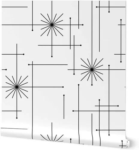 Papel tapiz para despegar y pegar, diseño geométrico de mediados de siglo, moderno, negro, blanco, monocromático, minimalista, extraíble, por