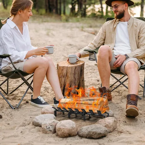 Miniatura 4 de WILLOW WEAVE Rejilla de chimenea de 20 pulgadas con retenedor de brasas, rejilla de estufa de leña, soporte de leña de acero sólido resistente de 8