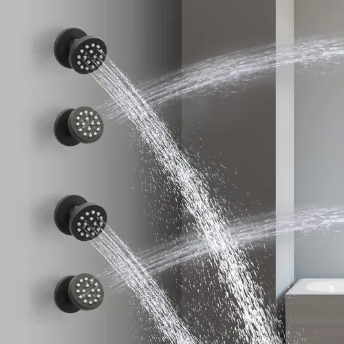 Miniatura 3 de HOMEDEC Cabezal de ducha redondo de latón de 2 pulgadas, para masaje, spa, soporte de pared, 4 piezas, negro mate