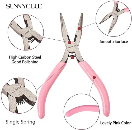 Miniatura 5 de SUNNYCLUE Alicates de punta de cadena de 5 pulgadas de largo con mandíbulas dentadas, mini alicates de precisión para proyectos de bricolaje