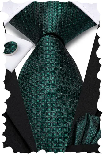 Miniatura 35 de Hi-Tie Corbata clásica de cachemira para hombre con pañuelo y gemelos a cuadros