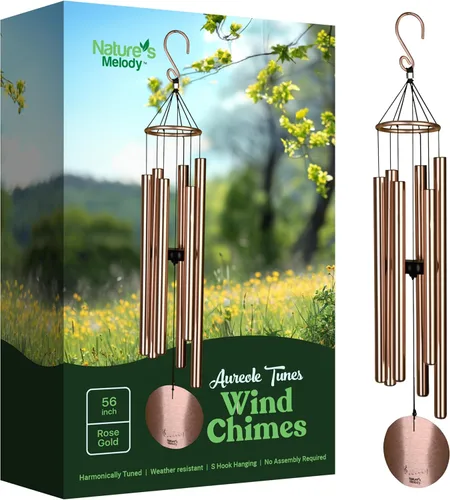 Miniatura 15 de Nature's Melody Aureole Tunes Wind Chimes – Campanilla de viento para exteriores con 6 tubos afinados a escala pentatónica de Do, aluminio 100% Oro