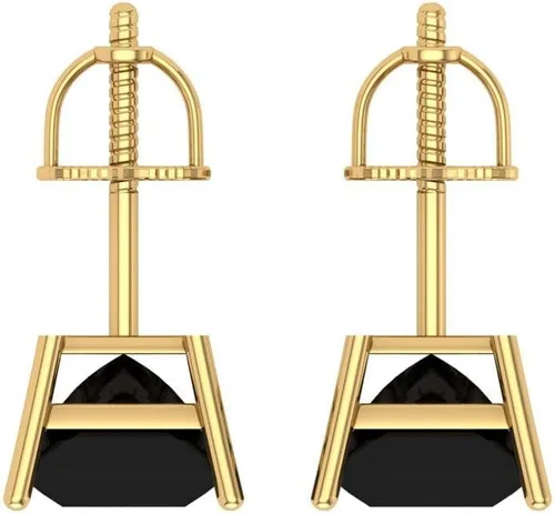 Miniatura 4 de 2.0 ct Brillante Corte Princesa Solitario VVS1 Ónix Negro Natural Par de Aretes de Stud Sólido Oro Amarillo de 18 K Tornillo Atrás, Oro amarillo