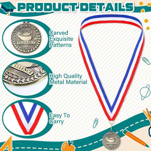 Miniatura 3 de Quelay 30 piezas Medallas de premio de 2" al por mayor, medallas ganadoras de oro con cintas para el cuello, medallas de trofeo de metal, premio
