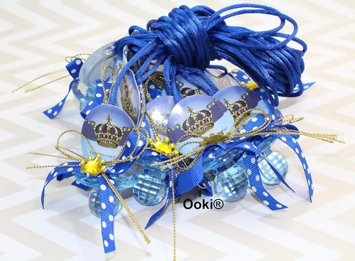 Miniatura 2 de Royal Crown King and Queen Polka Dot Acrílico Chupete Cinta Collares Baby Shower Game Favores Premio Decoraciones Niño Niña (Azul)