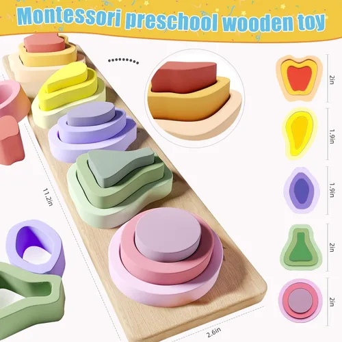Miniatura 3 de Symdiro Montessori Juguetes para niños y niñas de 1, 2 y 3 años, juguetes de clasificación y apilamiento de madera para niños, juguetes para niños