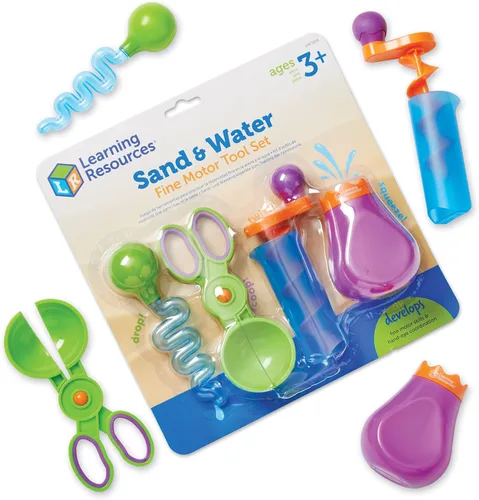 Learning Resources Juego de motricidad fina de arena y agua, juguetes para ansiedad, juego de cubo de agua, herramientas de juegos esenciales para