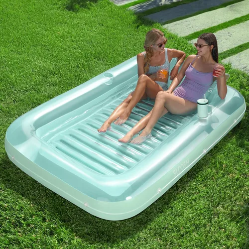 Miniatura 21 de SLOOSH Flotador inflable para adultos, con almohada, 216 x 145 cm, 4 en 1: balsa estilo tina bronceadora, camastro para tomar el sol, para fiestas