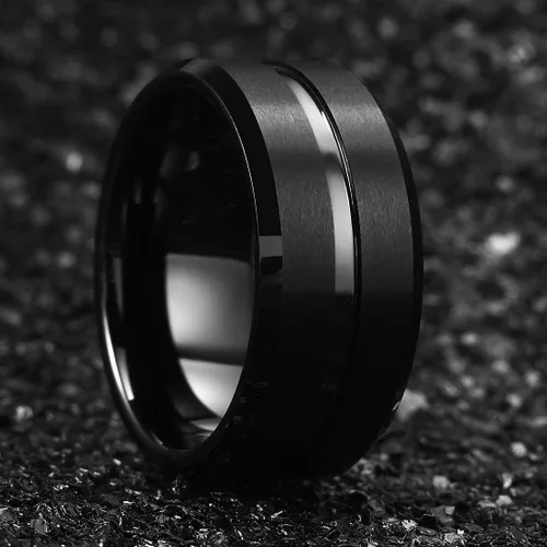 Miniatura 2 de King Will - Anillo de boda clásico de carburo de tungsteno de 516depulgada, con centro ranurado y ajuste cómodo para hombre, negro, plateado