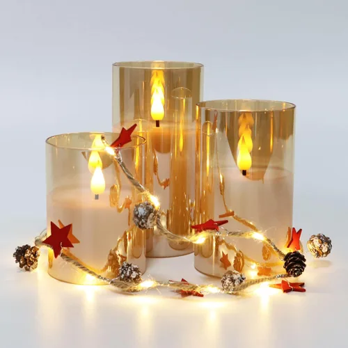 Miniatura 8 de Rhytsing Velas de cristal doradas operadas por baterías con control remoto, juego de regalo de velas LED sin llama, luz blanca cálida - Incluyen 6