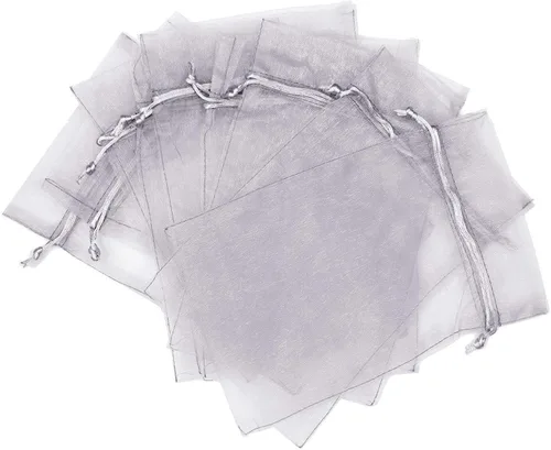 Miniatura 30 de Wudygirl 100 bolsas de organza de 3.9 x 4.7 pulgadas, bolsas de regalo transparentes con cordón, para bodas, fiestas, joyas, perfumes, sobres