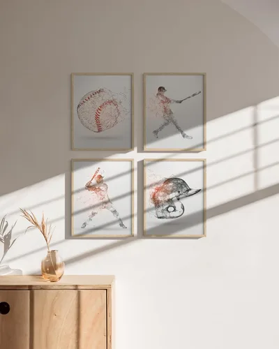 Miniatura 3 de Impresiones artísticas de pared de béisbol, juego de 4 pósteres de béisbol sin marco, decoración de habitación para hombres, niños y adolescentes