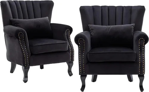 Miniatura 22 de CHAIRUS - Silla decorativa moderna de mediados de siglo con respaldo de canal, cómoda silla de sofá individual, silla con reposabrazos y almohada