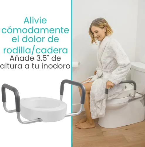 Miniatura 9 de Vive - Elevadores de asiento de inodoro para personas mayores (con asas), con barra de agarre, opciones para cuencos alargados y estándar, elevación