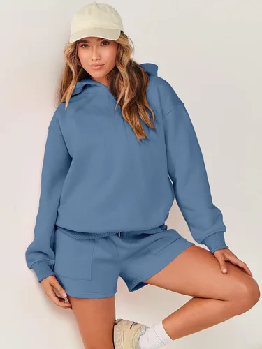 Miniatura 8 de ANRABESS Conjunto de 2 piezas para mujer, sudadera con capucha de gran tamaño, pantalones cortos, sudadera para descansar, ropa deportiva de moda