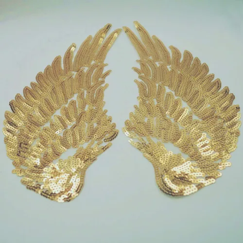 Miniatura 3 de QLP 2 pares de diferentes tamaños alas termo-en parches bordados apliques pasta de ropa para ropa bolsa pantalones (dorado)