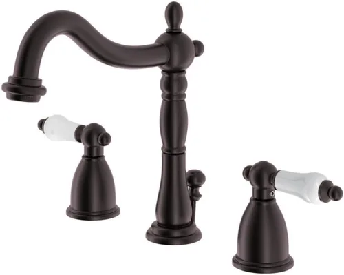 Kingston Brass KB1975PL Heritage Grifo de lavabo generalizado con manija de palanca de porcelana, bronce aceitado Oil Rubbed Bronze