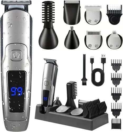 Miniatura 8 de Cortadora de barba para hombres, 20 ajustes de longitud, kit de aseo inalámbrico 14 en 1, maquinilla de afeitar eléctrica impermeable para hombres