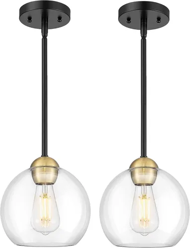 Miniatura 21 de Emak Luces colgantes modernas de globo de 7 pulgadas, lámparas colgantes industriales doradas, luces colgantes de 1 luz con pantalla de vidrio Oro