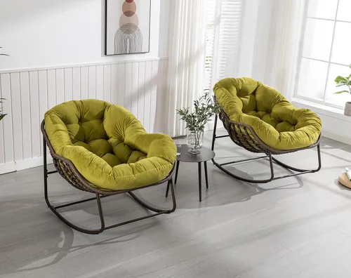 Miniatura 11 de Juego de 2 mecedoras para exteriores, silla mecedora de huevos de mimbre de gran tamaño, para interiores y exteriores, cómoda silla mecedora con Gris