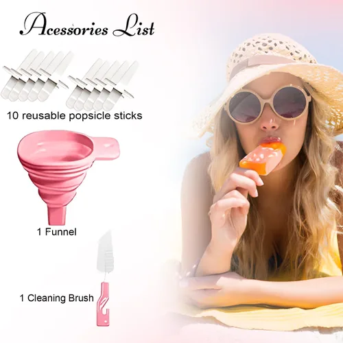 Miniatura 6 de Moldes de silicona para paletas, 10 moldes para hacer paletas de hielo con 10 palos reutilizables, cepillo de limpieza y embudo, moldes caseros