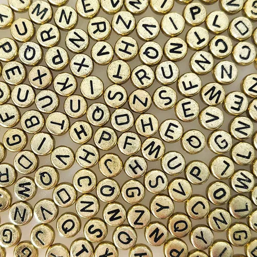 Miniatura 3 de 200 cuentas redondas doradas de letras del alfabeto acrílico de 0.157 x 0.276 pulgadas de la A a la Z, cuentas de plástico mixtas sueltas para hacer