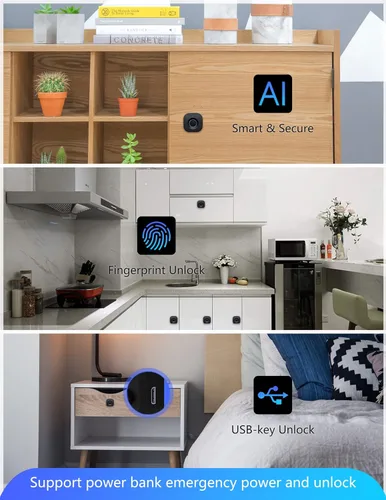 Miniatura 5 de Cerradura Bluetooth de huellas dactilares para gabinete, biométrica inteligente, oculta sin llave, cerradura eléctrica de seguridad para niños