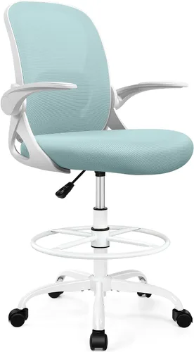Miniatura 8 de Silla de dibujo alta de oficina con reposabrazos abatibles, altura ajustable y soporte lumbar mejorado, taburete ergonómico con ruedas, soporte