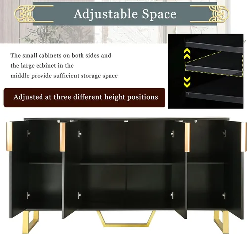 Miniatura 4 de Quarte Aparador moderno de lujo con cuatro puertas, asas y patas de metal y estantes ajustables, mesa consola de armario de cocina para sala
