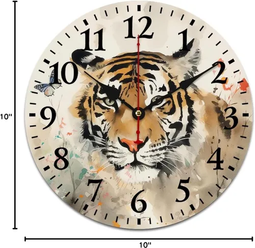 Miniatura 9 de Reloj de pared Majestic Tiger redondo, creativo, decorativo, movimiento de cuarzo, para amantes del tigre de Bengala, de 10 pulgadas, para sala