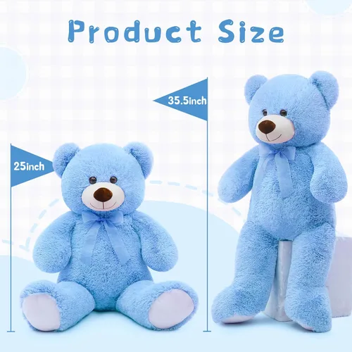 Miniatura 4 de Toys Studio - Adorable oso de peluche gigante, de 36 pulgadas, color gris, felpa suave, para novias y niñas Azul