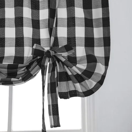 Miniatura 4 de vctops Cortinas entramadas de Navidad en negro y blanco estilo búfalo con función de amarras, estilo granja, térmicas, aislantes, para ventanas