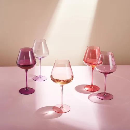 Miniatura 3 de Colors of Love - Juego de 6 copas de vino de cristal rosa y rojo de San Valentín, estilo italiano, elegante estilo italiano, cristalería de 24