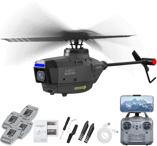 RC ERA C127AI Helicóptero RC para adultos, Black Hornet 4CH sin escobillas, helicóptero de control remoto, dron militar RTF con cámara de 1080p,