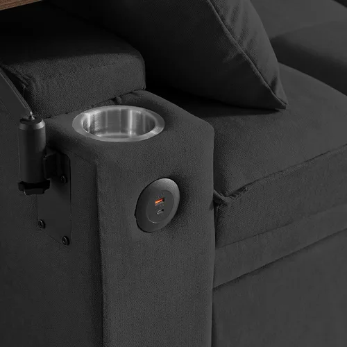 Miniatura 8 de Eafurn Sofá cama convertible con mesa giratoria de 360° y puertos USB, sofá biplaza de felpilla copetudo, sofá biplaza extraíble con reposabrazos