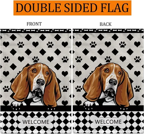 Miniatura 4 de Bandera personalizada de jardín para perro, lindo perro salchicha salchicha, lunares, búfalo, bandera a cuadros para decoración del hogar al aire