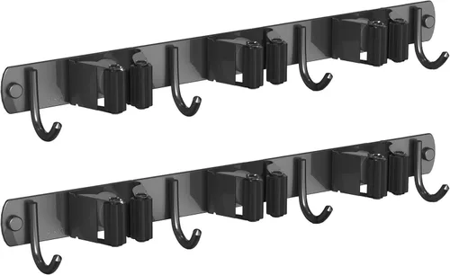 Miniatura 12 de CUXIXA Organizador de escoba y trapeador para colgar en la pared, soporte de pared mejorado para trapeador y escoba, soporte de pared de acero Plata