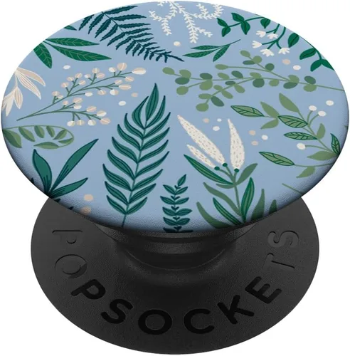 Follaje de helecho botánico verde y baya blanca con diseño floral PopSockets intercambiables PopGrip