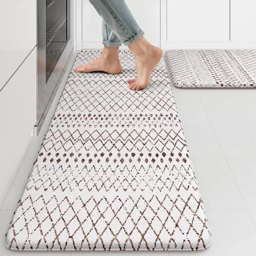 Miniatura 58 de KIMODE - Juego de 2 tapetes de cocina bohemios, antifatiga, antideslizantes, impermeables, ergonómicos, acolchados, cómodos, para lavandería, Caqui