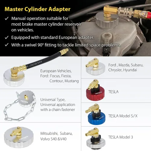 Miniatura 5 de FIRSTINFO A1163HK - Kit manual de purga de líquido de frenos a presión de 3 litros con 7 adaptadores de depósito de cilindro maestro de metal +
