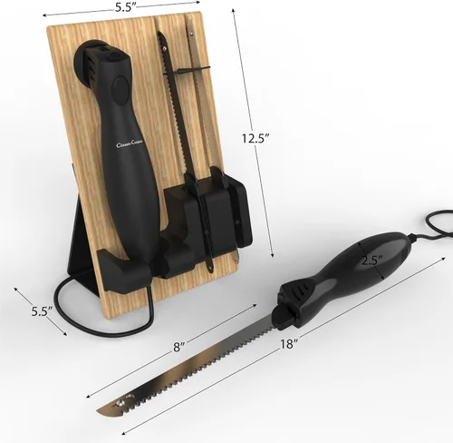 Miniatura 3 de Juego de cuchillos eléctricos para tallar con 2 cuchillas de acero inoxidable, mango de agarre cómodo y bloque de almacenamiento de madera